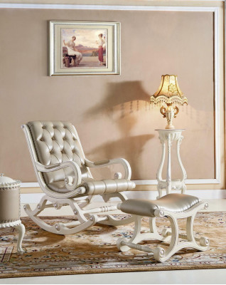 Chesterfield Barok schommelstoel schommel fauteuil stoel leer massief hout.