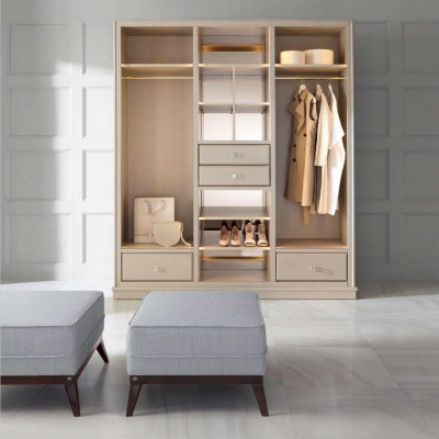 Hocker Voetenbank Polyester Poef Woonkamer Zitmeubel Stof Grijs Luxe Zetel Meubel