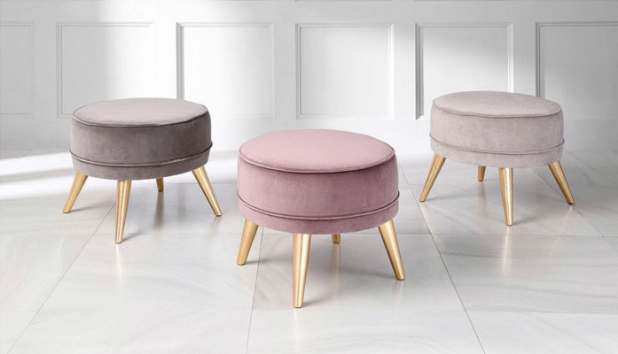 Poef Poef Ottomaan Poef Modern Luxe Stof Ontwerp Woonkamer Roze Ronde