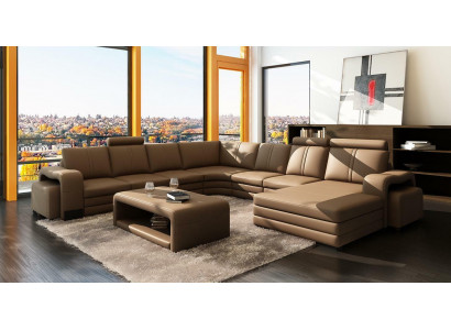 XXL Multifunctioneel leren bankstel Bank Grote bank Bekleding Decor Hoekbank Moderne