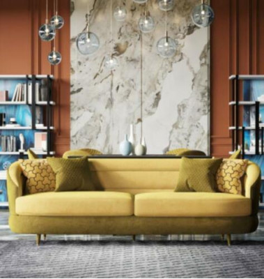 Ontwerp Bank Lounge Bankstellen Fluweel Bankstel 3+1 Zits Bank Woonlandschap Geel