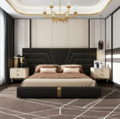 Ontwerper bed 180x200 leer textiel bedden tweepersoons slaapkamer luxe