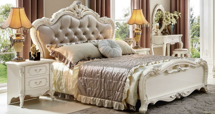 Klassiek Rococo Barok stijl bedden Lederen Chesterfield Tweepersoons Hotelbed Antiek