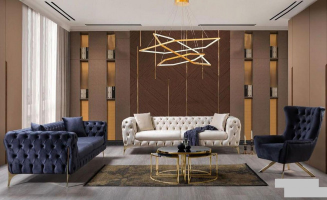 Driepersoonsbank Luxe Chesterfield 3-zitsbank Grijs Bankstellen Velours Nieuw Bank