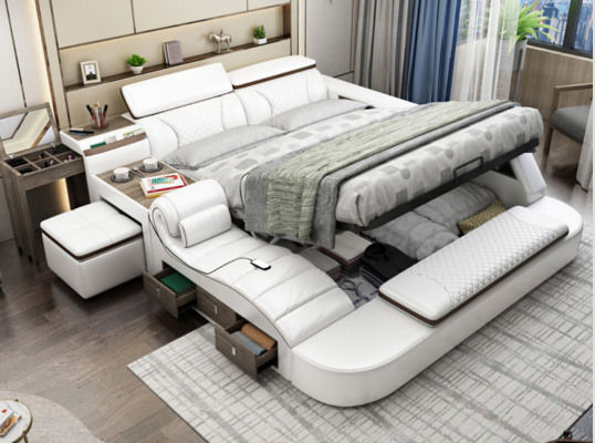 Multifunctioneel bed Bluetooth-luidsprekers Luxe designlederen bedden