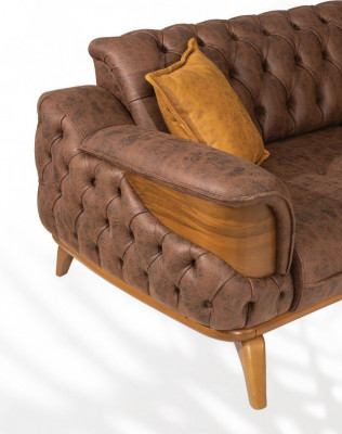 Luxe driepersoons Chesterfield bank meubels banken bruin bankstellen leer bekleding nieuw