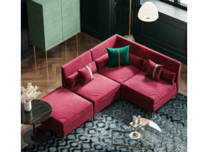Woonlandschap L-vormige hoekbank Relax fluweel massief houten zitdesign bank lounge nieuw