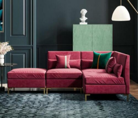 Woonlandschap L-vormige hoekbank Relax fluweel massief houten zitdesign bank lounge nieuw