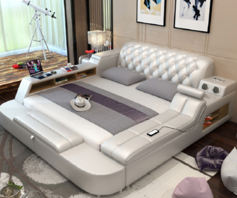 Ontwerp bed Grote bedden Lederen hotelbekleding 180x200 multifunctioneel rek