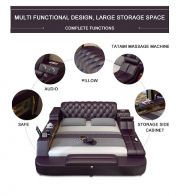 Ontwerp bed Grote bedden Lederen hotelbekleding 180x200 multifunctioneel rek