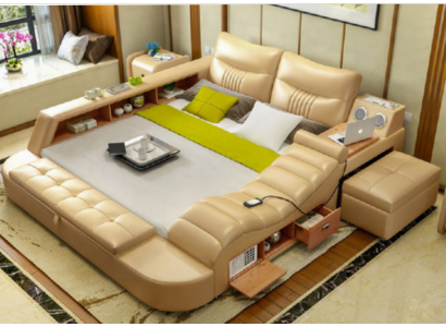 Bed Multifunction - Safe - Heating Couch USB Sound Hotel Beds Leather