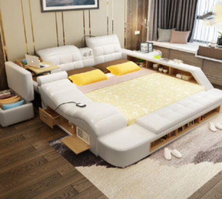 Dubbel Ontwerp Leren Bed Beklede Bedden Moderne Hotel Multifunctioneel