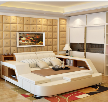Dubbel luxe design leren bed gestoffeerde bedden moderne hotel