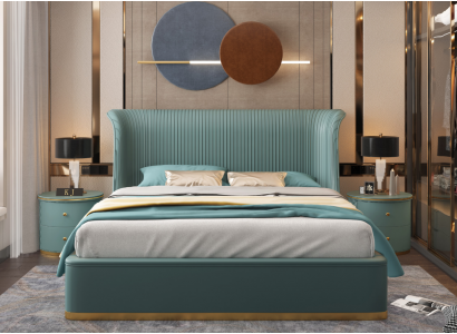 Luxe slaapkamer bed tweepersoonsbed textiel hout lederen gestoffeerde bedden 180x200 nieuw.