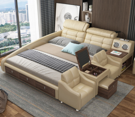 Lederen bedden gestoffeerd tweepersoons multifunctioneel 180x200 lederen bedframe design