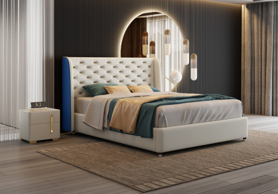 Bed Bekleding Ontwerp Luxe Tweepersoons Hotel Bedden Slaapkamer Leder Modern