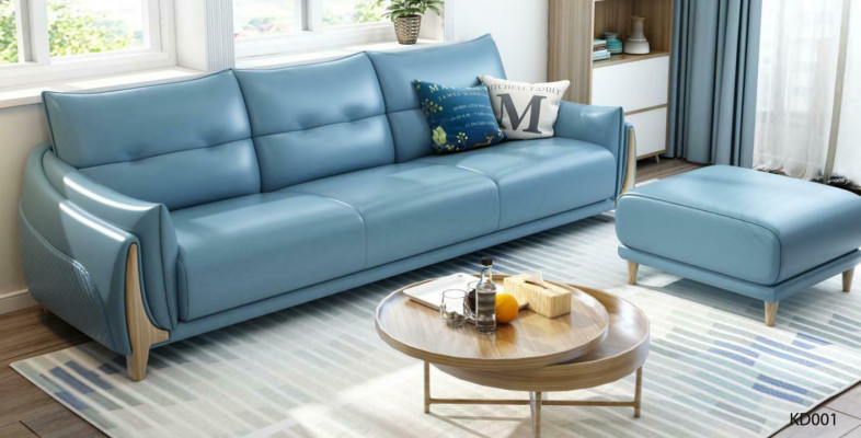 Bankstel 3-zits Modern Relax Zitmeubilair Driezits Blauw Bekleed Luxe Meubels Nieuw