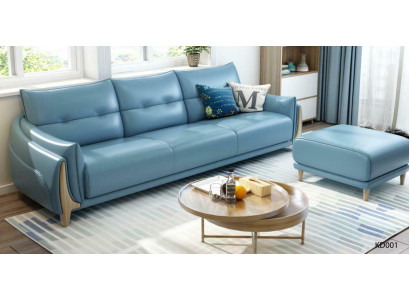 Bankstel 3-zits Modern Relax Zitmeubilair Driezits Blauw Bekleed Luxe Meubels Nieuw