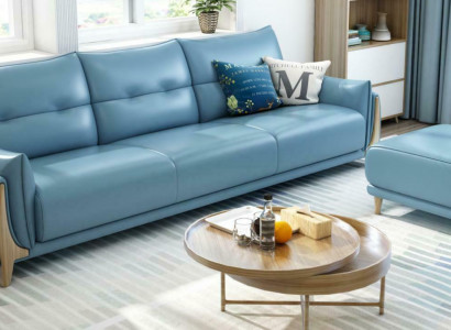 Bankstel 3-zits Modern Relax Zitmeubilair Driezits Blauw Bekleed Luxe Meubels Nieuw