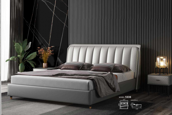 Ontwerper bed Slaapkamer bedden Textiel Leer Hotel Luxe Bekleding XXL Groot Hout