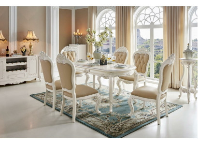 Klassieke massief houten eettafelset meubels eetkamer set 7-delige eetgroep.