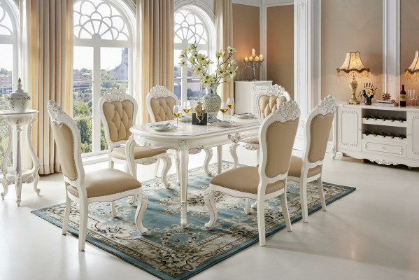 Klassieke massief houten eettafelset meubels eetkamer set 7-delige eetgroep.