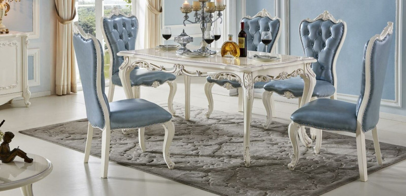Klassieke massief houten meubels eetset eetgroep eetkamertafel set 7-delig.
