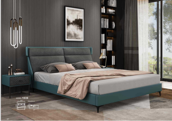 Klassieke luxe beddengoed van leer en textiel van hoge kwaliteit nieuw bed voor de slaapkamer.