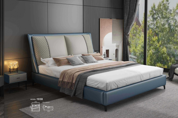 Ontwerper bed slaapkamer bedden textiel leer hotel luxe bekleding fluweel stof.