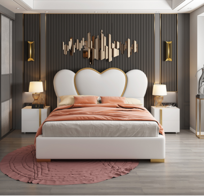 Luxe slaapkamerbed met gestoffeerd ontwerp Luxe tweepersoons hotelbedden leer