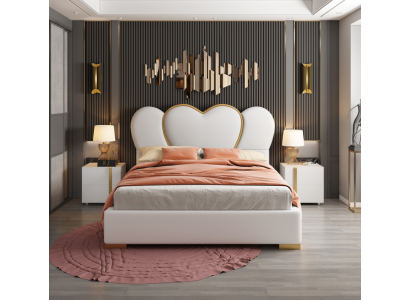 Luxe slaapkamerbed met gestoffeerd ontwerp Luxe tweepersoons hotelbedden leer