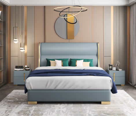 Luxe slaapkamer ontwerper tweepersoonsbed bed 150/180x200cm leer metaal