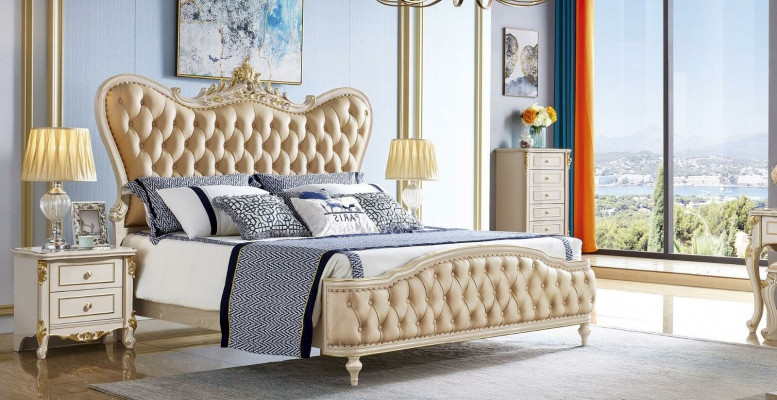 Slaapkamer meubels Bed 2 nachtkastjes 5-delig Klassiek Edel Massief hout