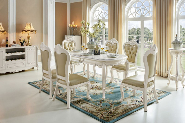 Klassieke massief houten eettafelset 6x stoelset Eettafel stoelen 7-delig