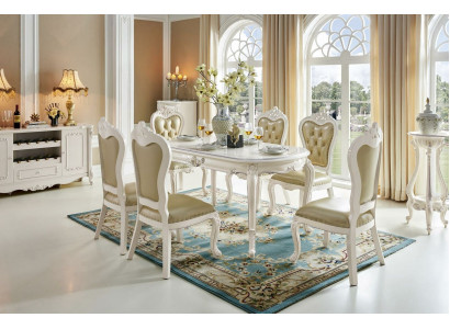 Klassieke massief houten eettafelset 6x stoelset Eettafel stoelen 7-delig
