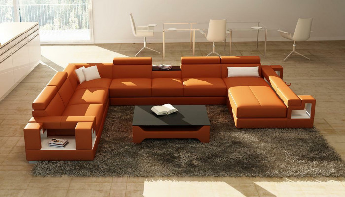 Lederen bankbank woonlandschap hoekbank hoekmeubilair design modern bankstel 6138