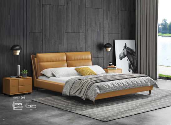Ontwerp lederen bed luxe gestoffeerde bedden tweepersoons slaapkamer 180x200 oranje meubels