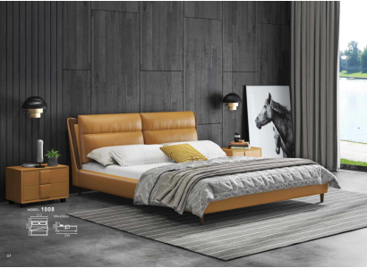 Ontwerp lederen bed luxe gestoffeerde bedden tweepersoons slaapkamer 180x200 oranje meubels