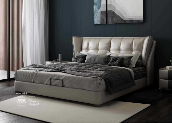 Grijze slaapkamer bedden gestoffeerd bed Chesterfield Italiaanse meubels
