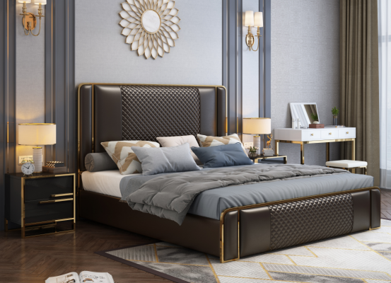 Luxe designerbed voor de slaapkamer, bekleed met fluweel, meubelbedden stof