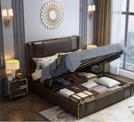 Luxe designerbed voor de slaapkamer, bekleed met fluweel, meubelbedden stof