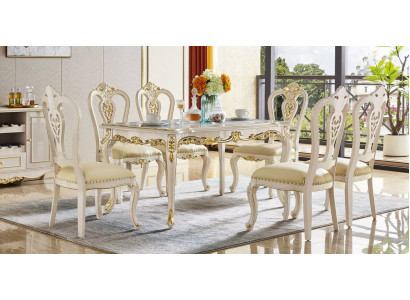 Eettafel Klassieke eetkamerset 7-delig set 6x stoelen Eetgroep massief hout