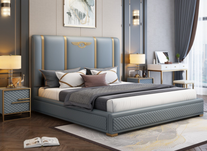 Bed Gestoffeerd Ontwerp Luxe Metaal Tweepersoonsbedden Hotel Echtelijke Slaapkamer