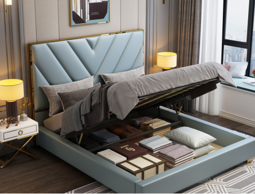 Bed Gestoffeerd Ontwerp Luxe Metaal Tweepersoonsbedden Hotel Echtelijke Slaapkamer