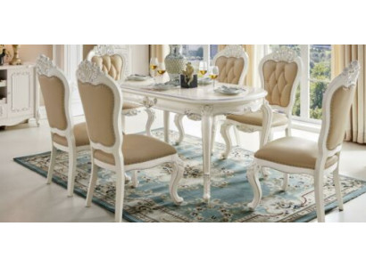 Klassieke eetkamerset Designer tafel x4 Chesterfield stoelen eetgroep Klassiek massief hout