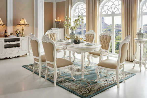 Klassieke eetkamerset Designer tafel x4 Chesterfield stoelen eetgroep Klassiek massief hout