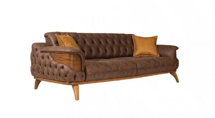 Luxe driepersoons Chesterfield bank meubels banken bruin bankstellen leer bekleding nieuw