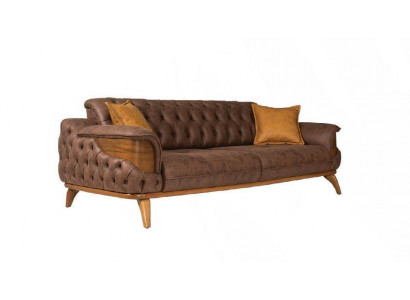 Luxe driepersoons Chesterfield bank meubels banken bruin bankstellen leer bekleding nieuw