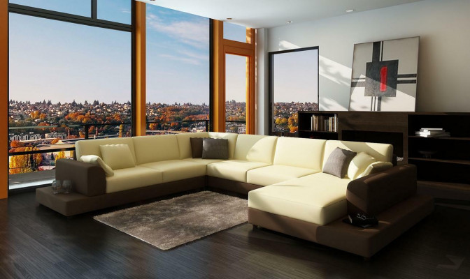 Leren bank Bank Woonlandschap Hoekbank Hoekmeubel Design Decor Modern