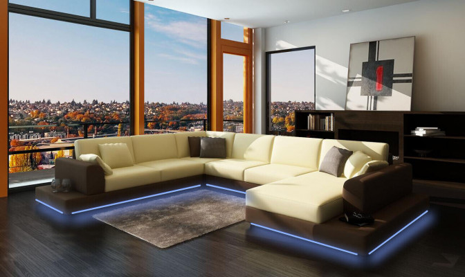 Leren bank Bank Woonlandschap Hoekbank Hoekmeubel Design Decor Modern